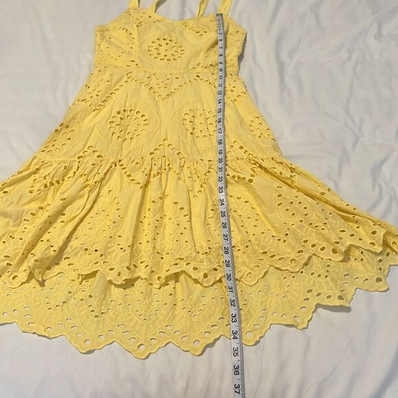 Japna szS bright yellow lined eyelet dress shorter in front elastic back EUC - Picture 8 of 12